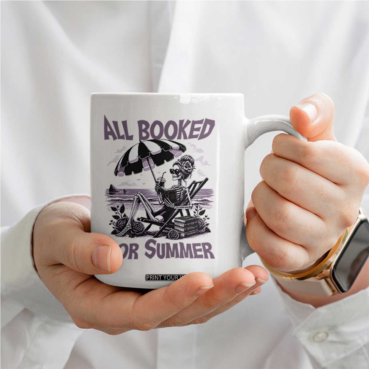 Funny Skeleton Reading At The Beach Coffee Mug All Booked For Summer TS12 Print Your Wear