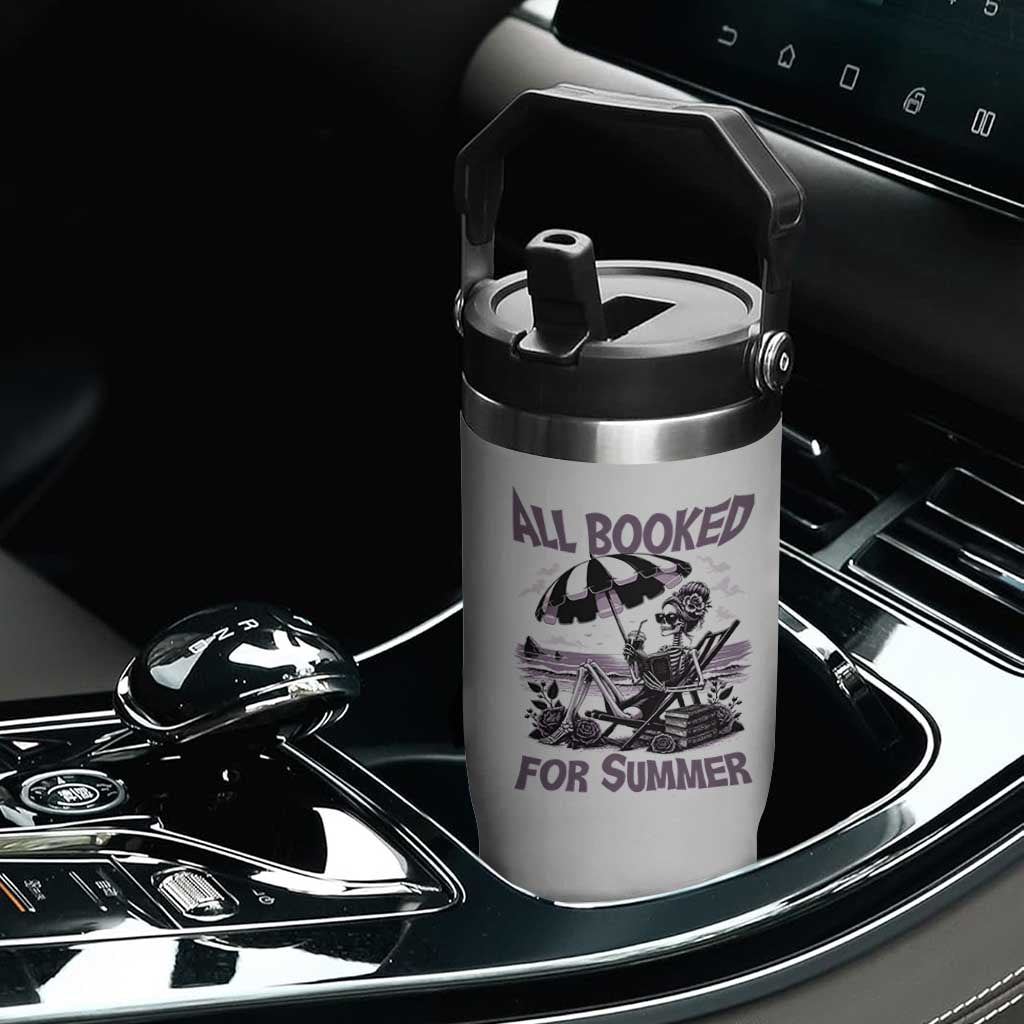 Funny Skeleton Reading At The Beach Flip Straw Tumbler All Booked For Summer