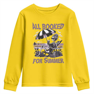 Funny Skeleton Reading At The Beach Youth Sweatshirt All Booked For Summer