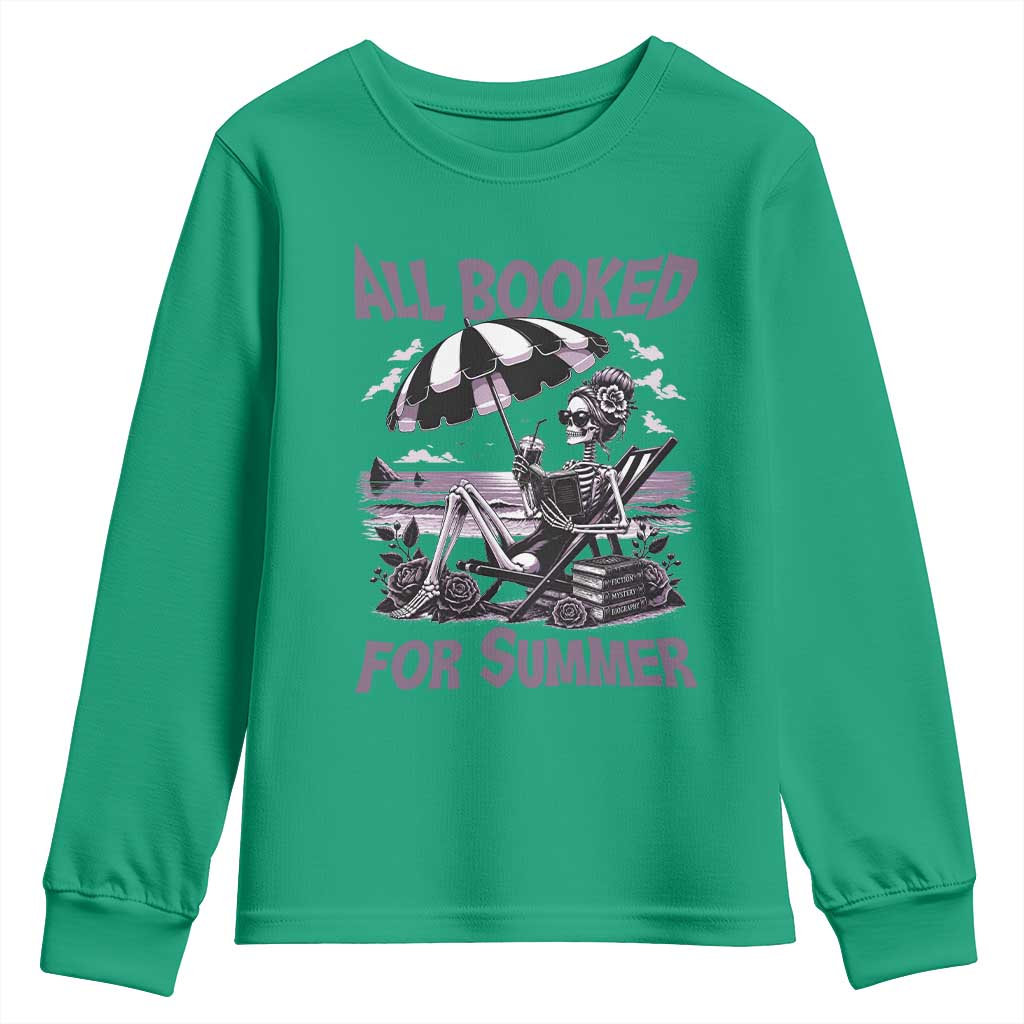 Funny Skeleton Reading At The Beach Youth Sweatshirt All Booked For Summer