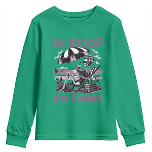 Funny Skeleton Reading At The Beach Youth Sweatshirt All Booked For Summer