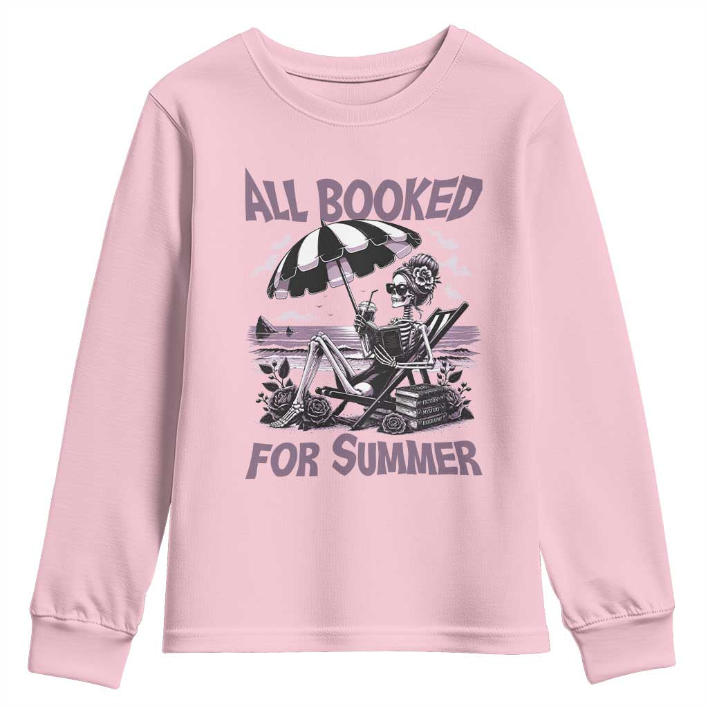 Funny Skeleton Reading At The Beach Youth Sweatshirt All Booked For Summer