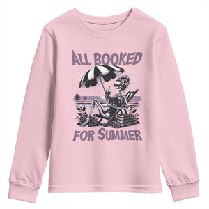 Funny Skeleton Reading At The Beach Youth Sweatshirt All Booked For Summer