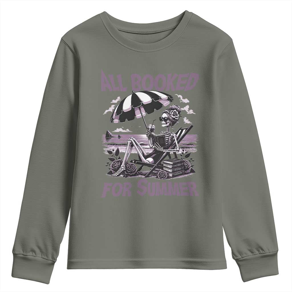 Funny Skeleton Reading At The Beach Youth Sweatshirt All Booked For Summer