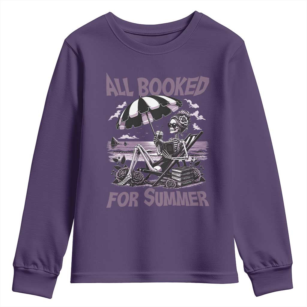 Funny Skeleton Reading At The Beach Youth Sweatshirt All Booked For Summer
