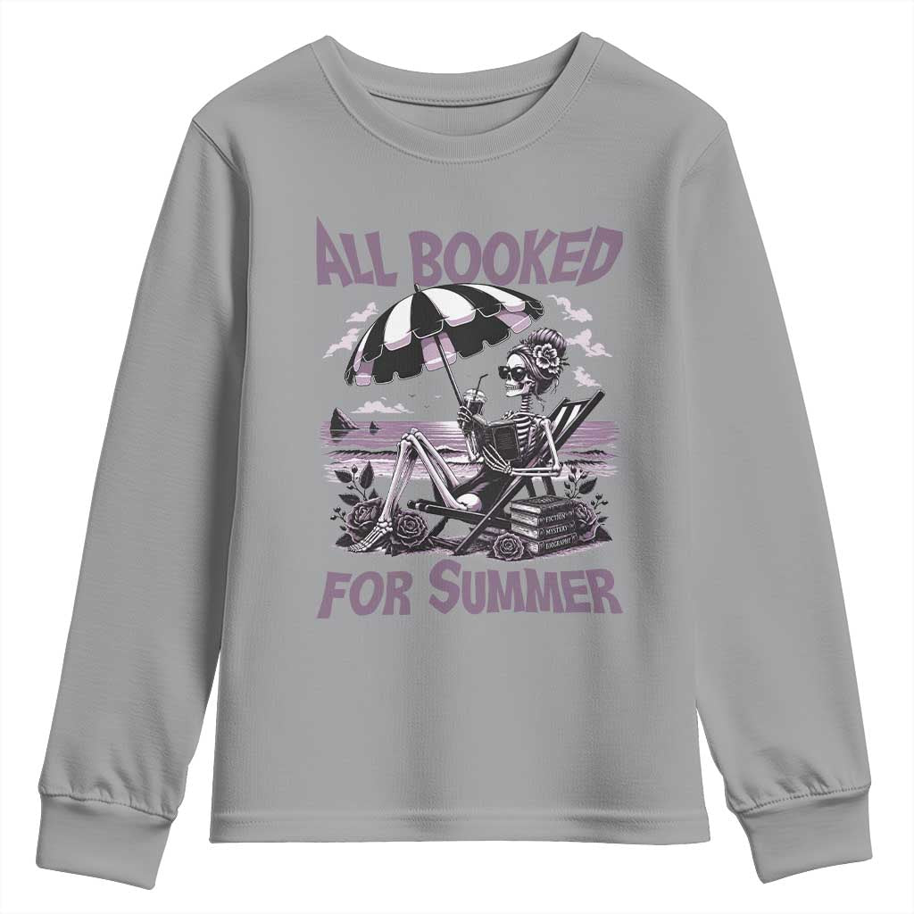 Funny Skeleton Reading At The Beach Youth Sweatshirt All Booked For Summer