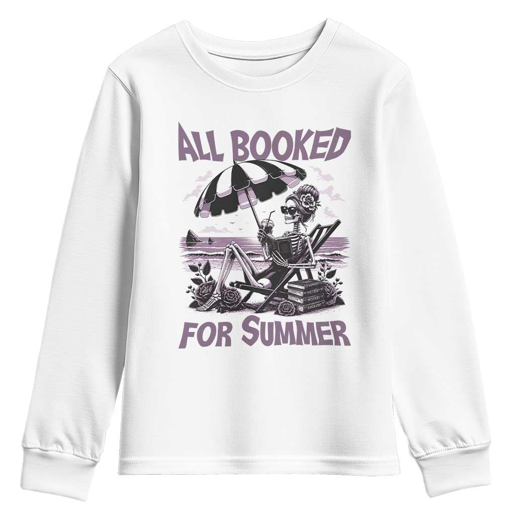 Funny Skeleton Reading At The Beach Youth Sweatshirt All Booked For Summer