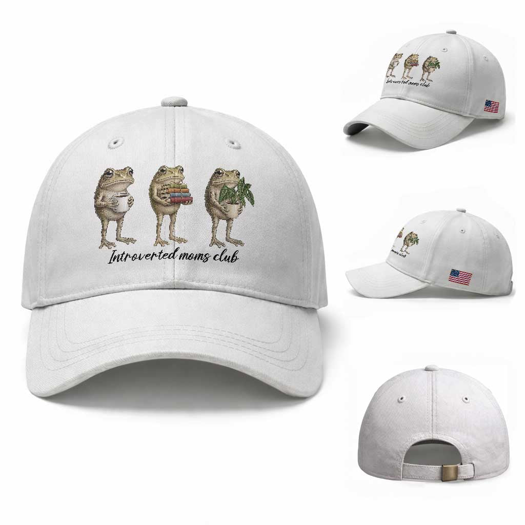Introverted Moms Club Frog Graphic Baseball Cap Funny Mothers Day Gift TS12 Baseball Cap Universal Fit White Print Your Wear
