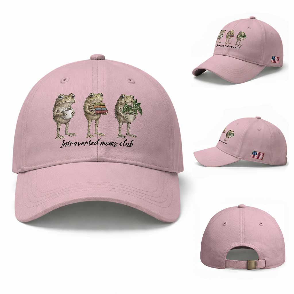 Introverted Moms Club Frog Graphic Baseball Cap Funny Mothers Day Gift TS12 Baseball Cap Universal Fit Light Pink Print Your Wear
