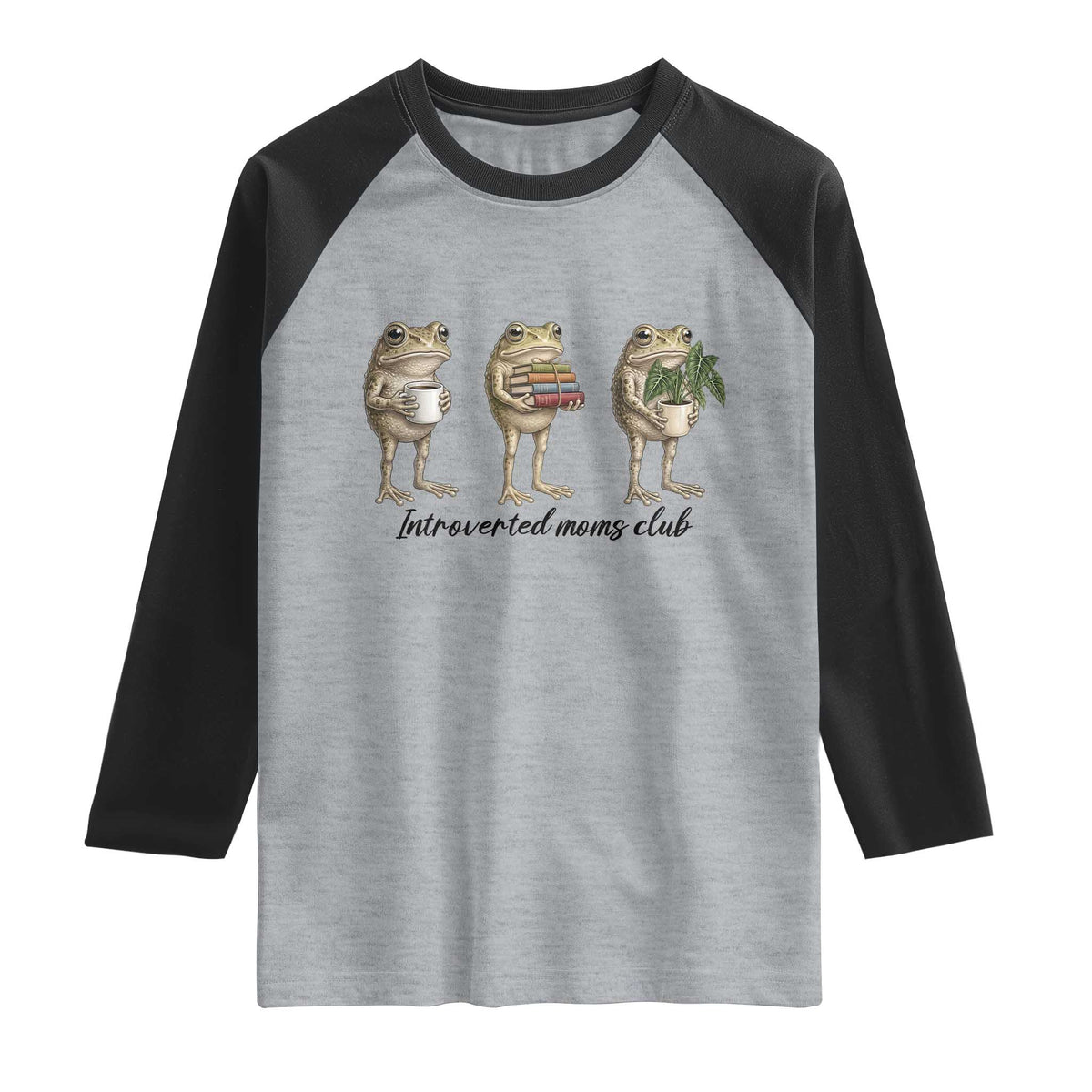 Introverted Moms Club Frog Graphic Raglan Shirt Funny Mothers Day Gift TS12 Heather Gray Black Print Your Wear