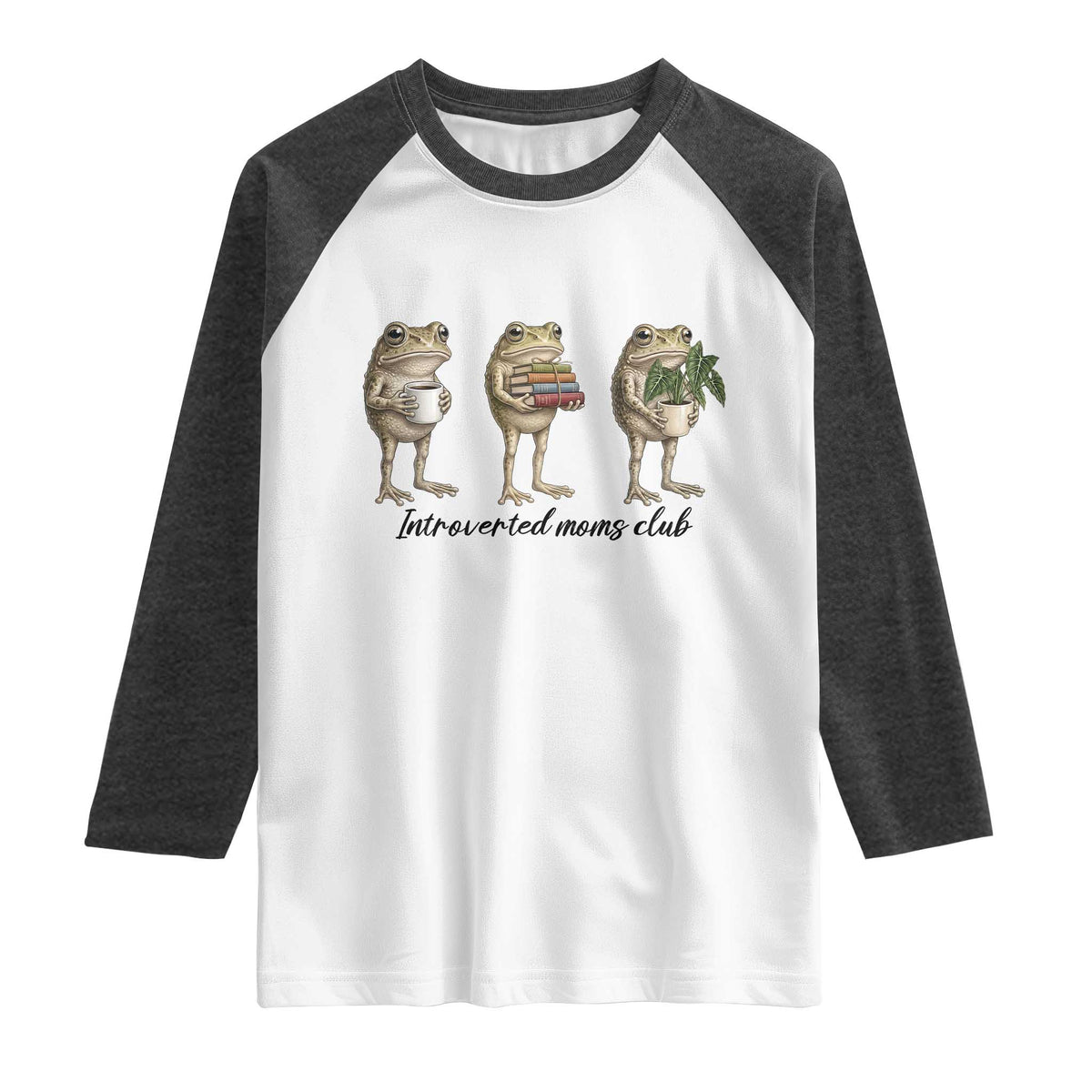 Introverted Moms Club Frog Graphic Raglan Shirt Funny Mothers Day Gift TS12 White Heather Charcoal Print Your Wear