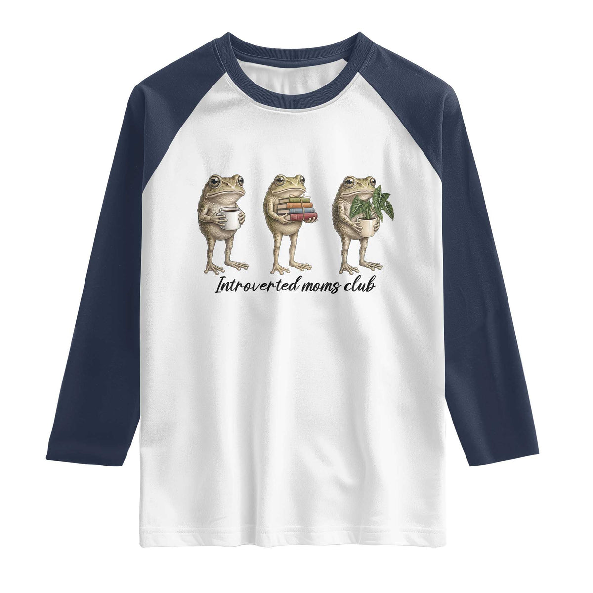Introverted Moms Club Frog Graphic Raglan Shirt Funny Mothers Day Gift TS12 White Navy Print Your Wear