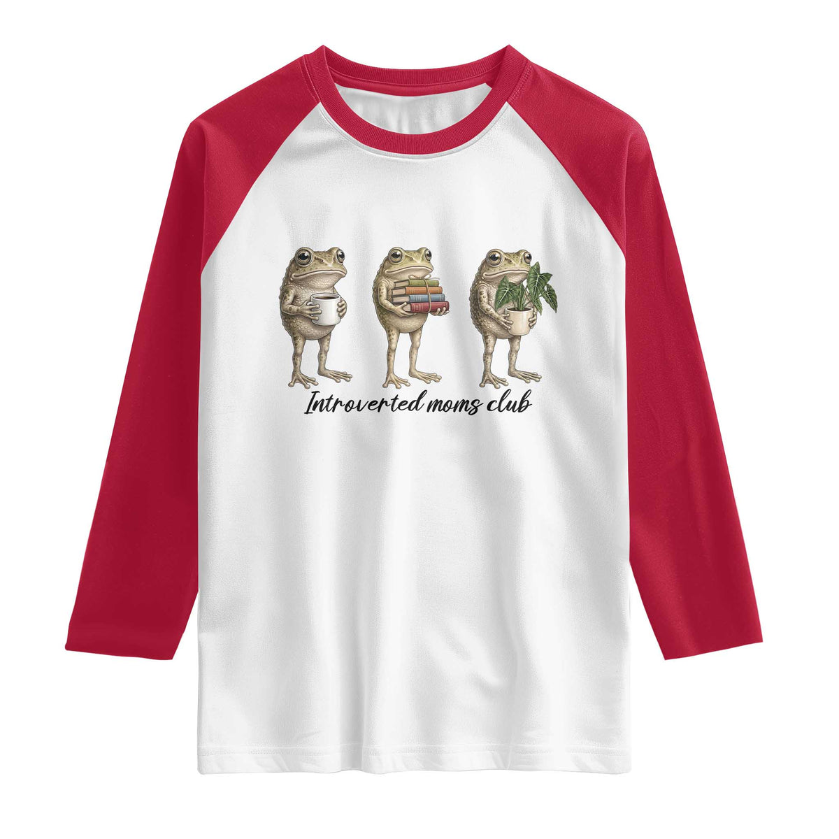 Introverted Moms Club Frog Graphic Raglan Shirt Funny Mothers Day Gift TS12 White Red Print Your Wear