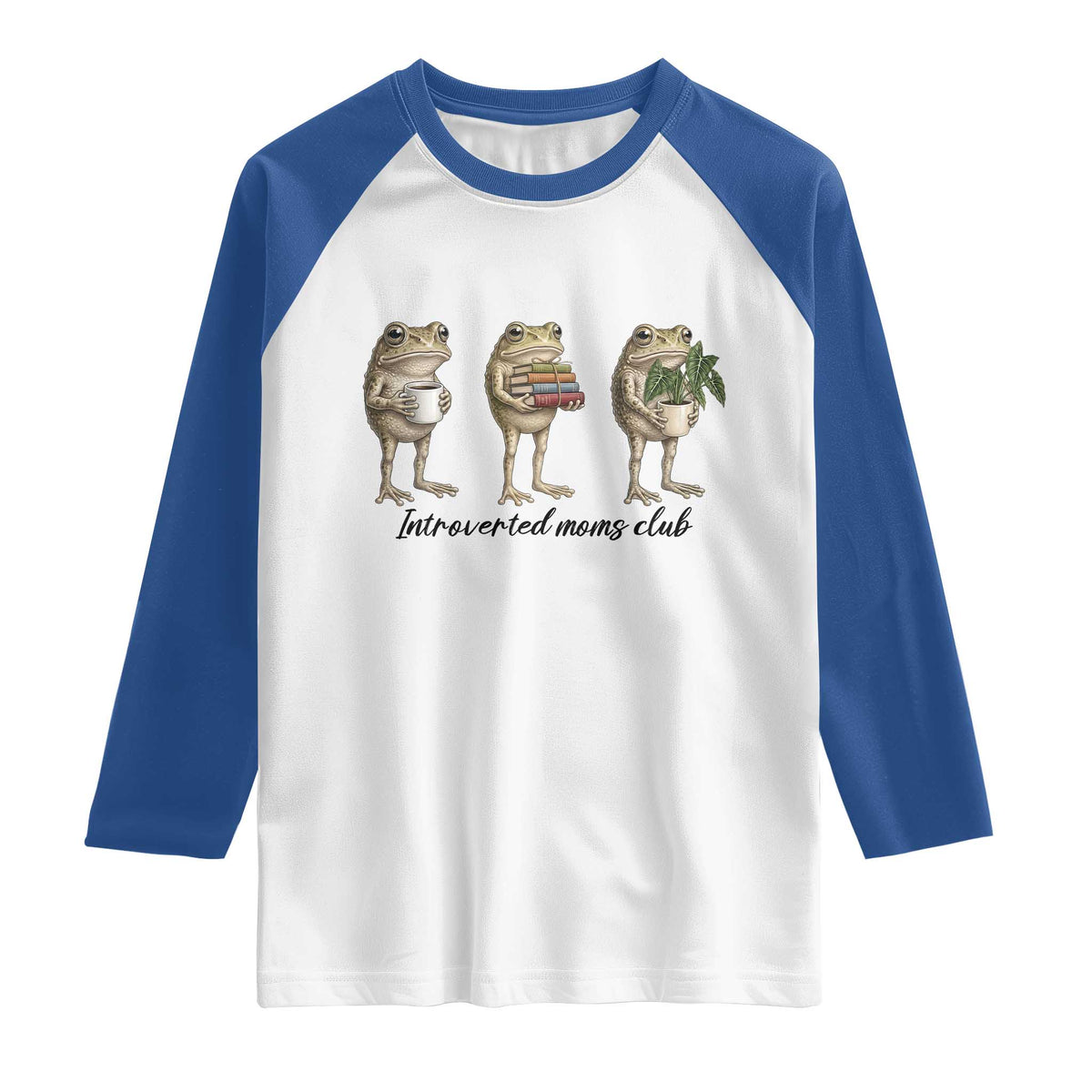 Introverted Moms Club Frog Graphic Raglan Shirt Funny Mothers Day Gift TS12 White Royal Print Your Wear