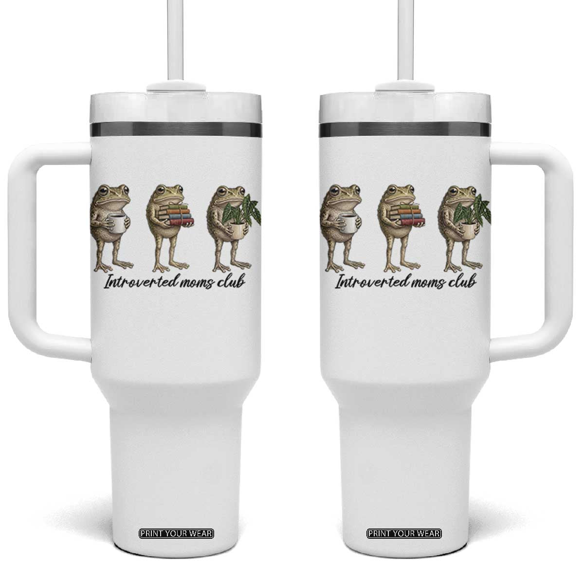 Introverted Moms Club Frog Graphic Tumbler With Handle Funny Mothers Day Gift TS12 One Size: 40 oz White Print Your Wear