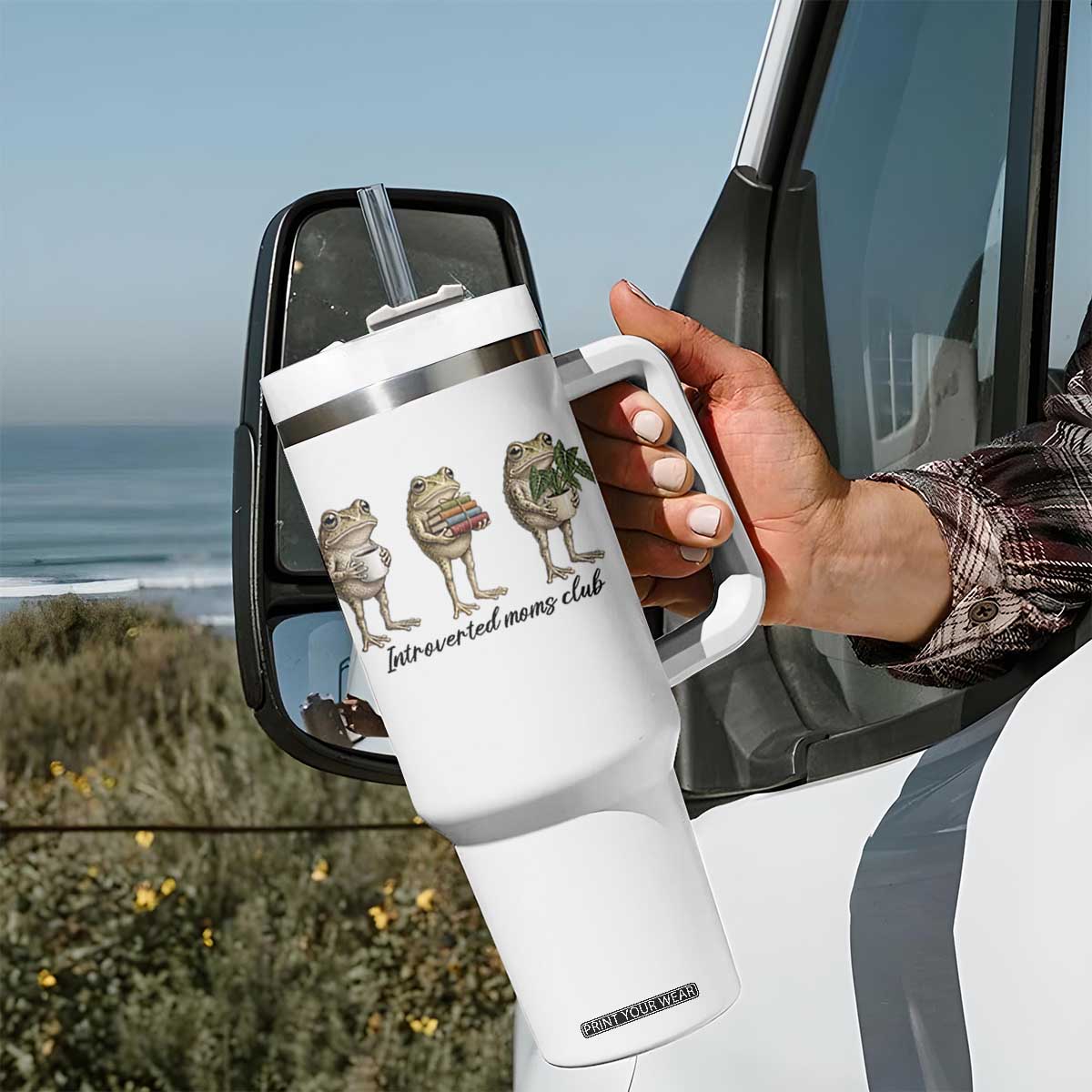 Introverted Moms Club Frog Graphic Tumbler With Handle Funny Mothers Day Gift TS12 Print Your Wear