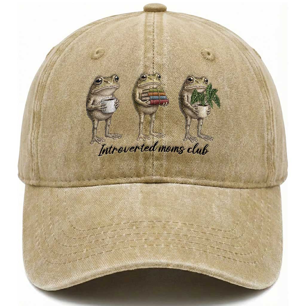 Introverted Moms Club Frog Graphic Washed Cotton Baseball Cap Funny Mothers Day Gift TS12 Print Your Wear