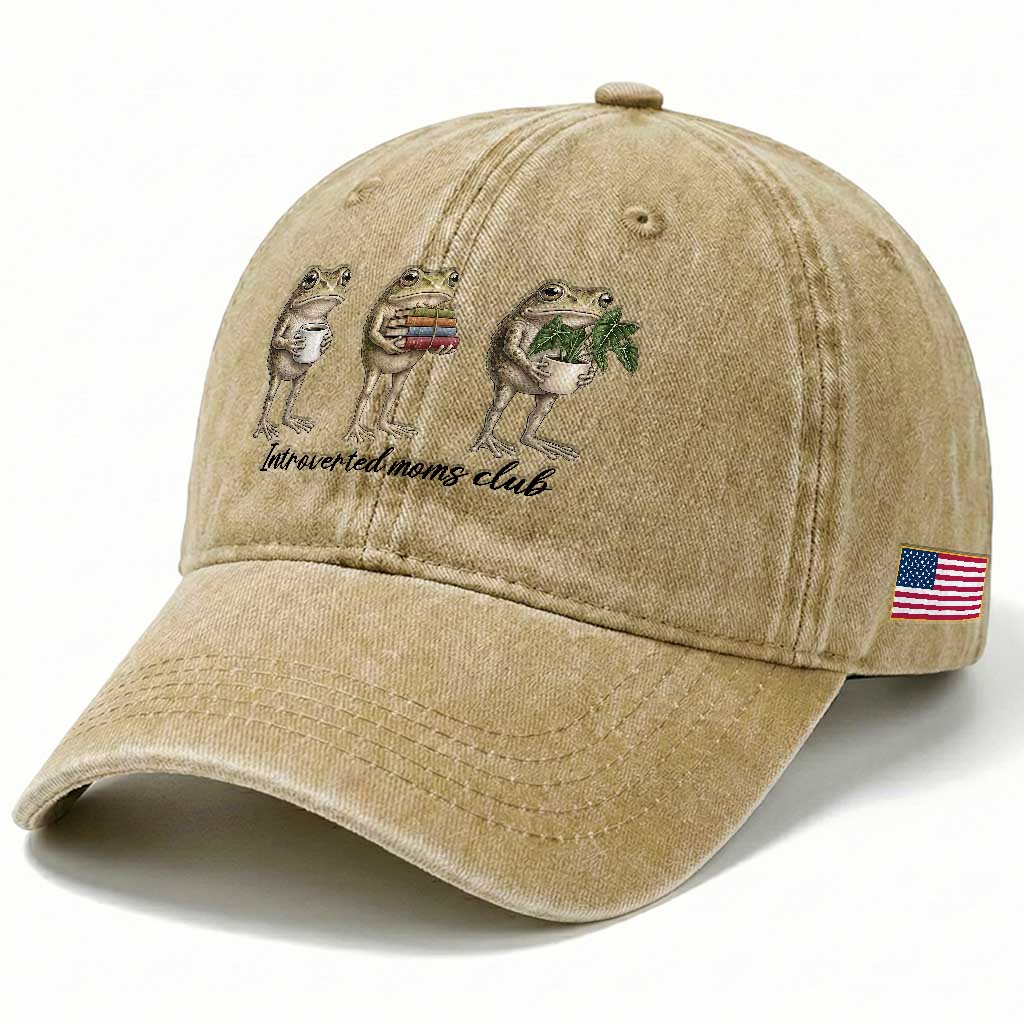 Introverted Moms Club Frog Graphic Washed Cotton Baseball Cap Funny Mothers Day Gift TS12 Print Your Wear