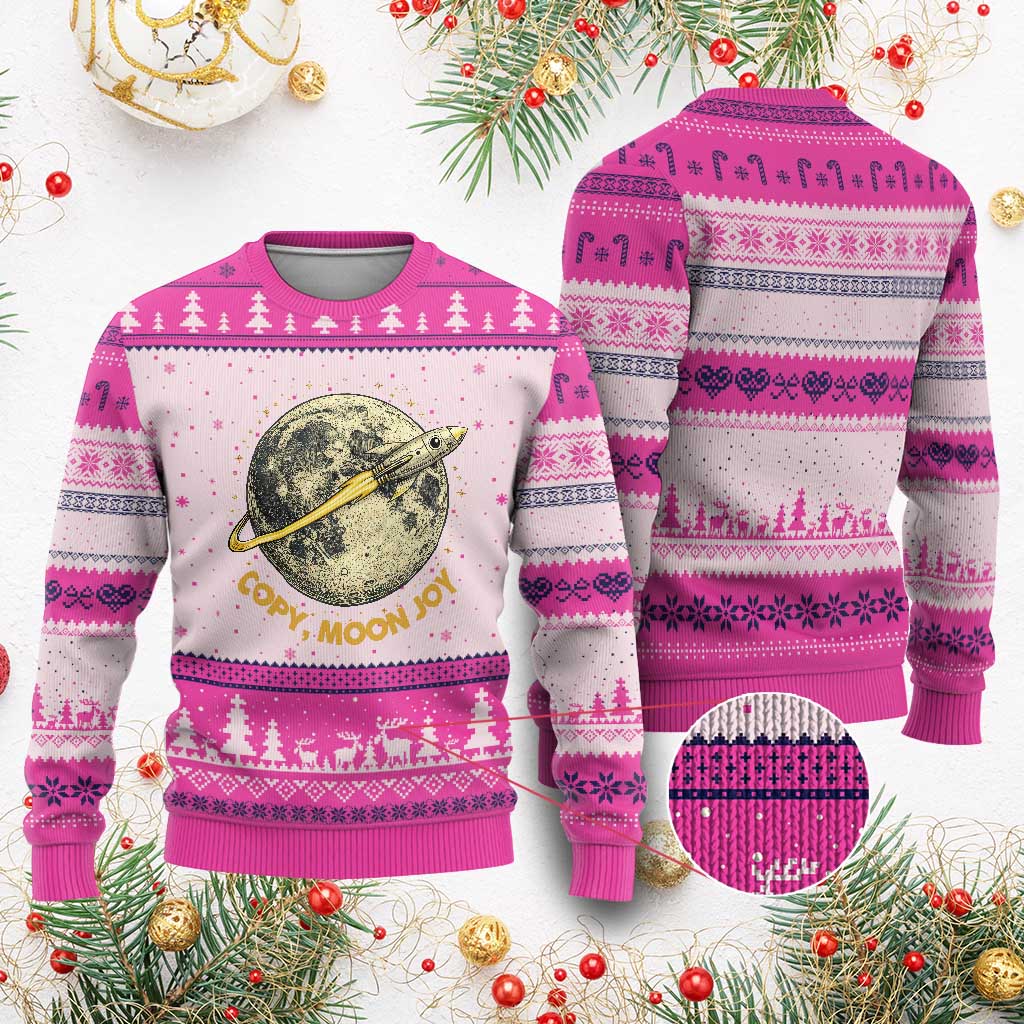 Copy Moon Joy Space Lover Lunar Mission Ugly Christmas Sweater Astronaut Sci Fi Graphic TS12 Hot Pink Print Your Wear