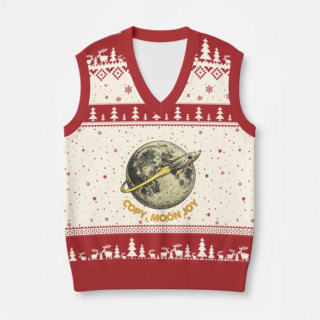 Copy Moon Joy Space Lover Lunar Mission V-Neck Knit Sweater Vest Astronaut Sci Fi Graphic TS12 Beige Red Print Your Wear