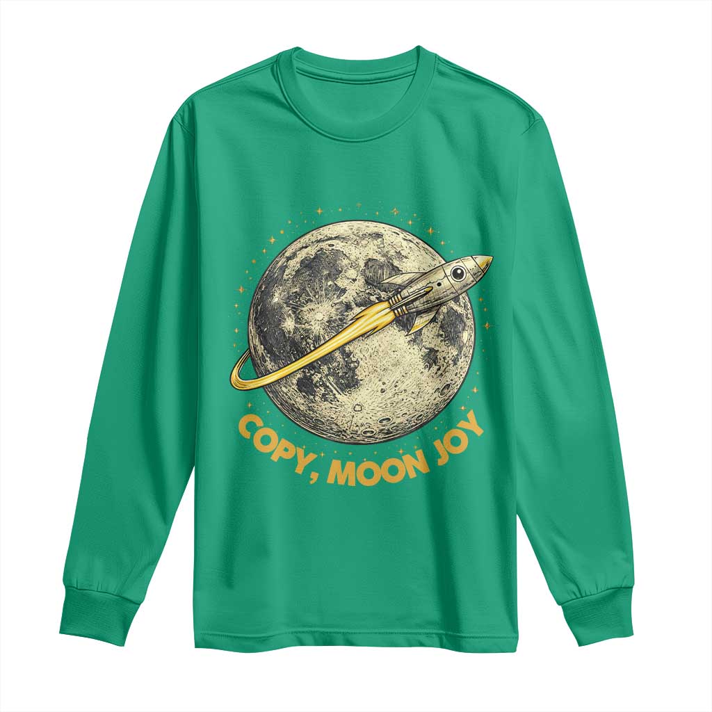 Copy Moon Joy Space Lover Lunar Mission Long Sleeve Shirt Astronaut Sci Fi Graphic TS12 Irish Green Print Your Wear