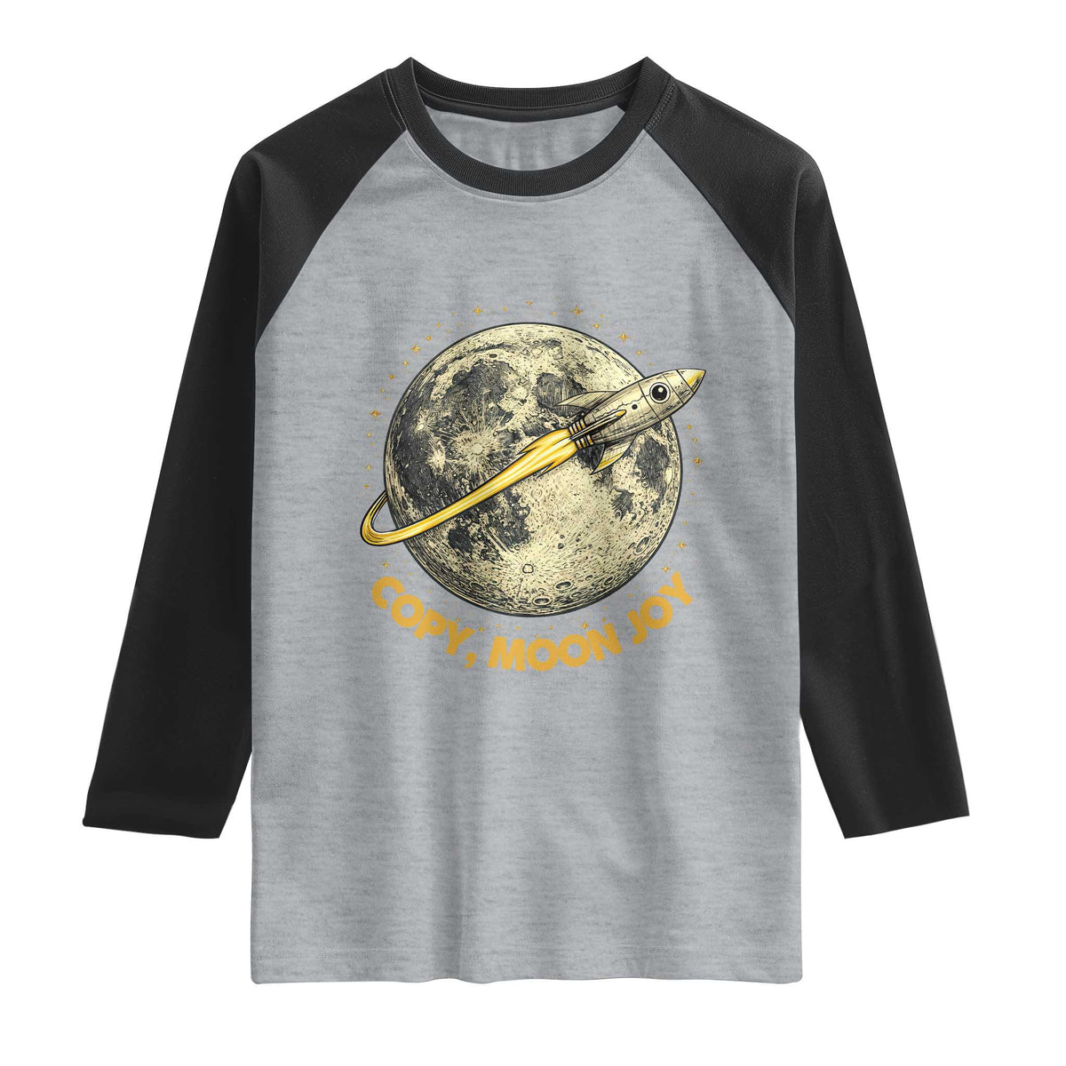 Copy Moon Joy Space Lover Lunar Mission Raglan Shirt Astronaut Sci Fi Graphic TS12 Heather Gray Black Print Your Wear