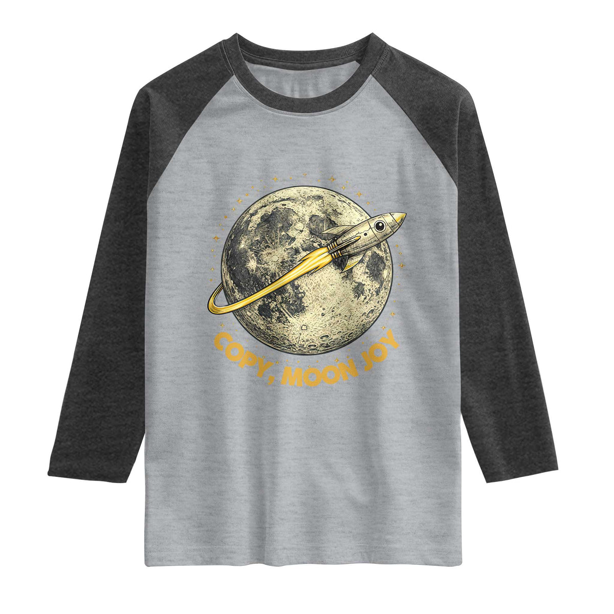 Copy Moon Joy Space Lover Lunar Mission Raglan Shirt Astronaut Sci Fi Graphic TS12 Heather Gray Heather Charcoal Print Your Wear