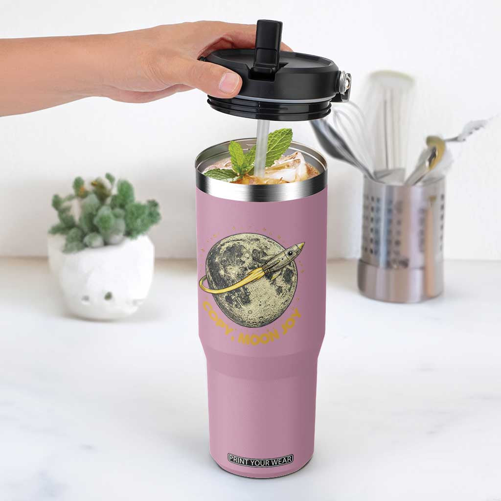Copy Moon Joy Space Lover Lunar Mission Flip Straw Tumbler Astronaut Sci Fi Graphic TS12 One Size: 30 oz Light Pink Print Your Wear