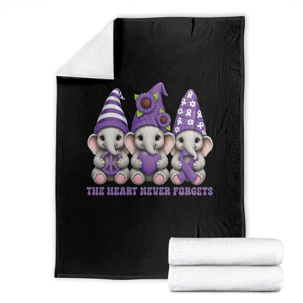 Cute Elephant Gnome Purple Ribbon Alzheimer's Support Throw Blanket The Heart Never Forgets TS12 Black Print Your Wear