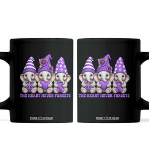 Cute Elephant Gnome Purple Ribbon Alzheimer's Support Coffee Mug The Heart Never Forgets