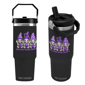 Cute Elephant Gnome Purple Ribbon Alzheimer's Support Flip Straw Tumbler The Heart Never Forgets