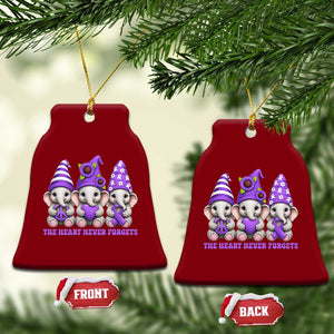 Cute Elephant Gnome Purple Ribbon Alzheimer's Support Ceramic Ornament The Heart Never Forgets