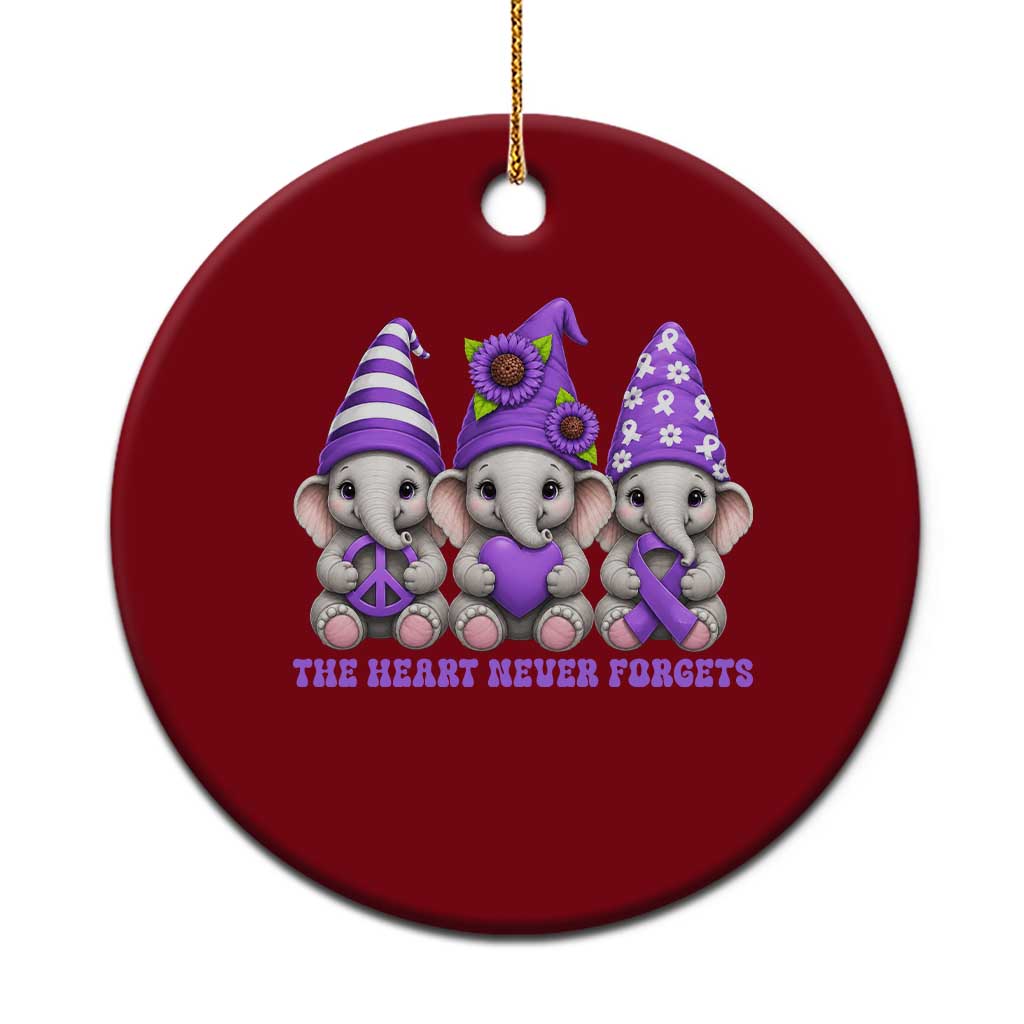 Cute Elephant Gnome Purple Ribbon Alzheimer's Support Ceramic Ornament The Heart Never Forgets TS12 1pc Red Print Your Wear
