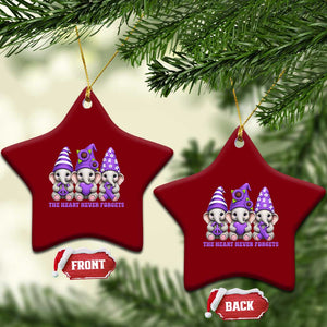 Cute Elephant Gnome Purple Ribbon Alzheimer's Support Ceramic Ornament The Heart Never Forgets