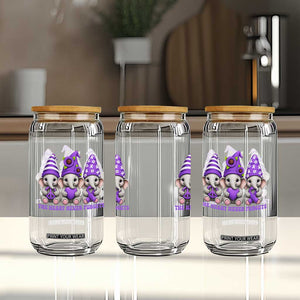 Cute Elephant Gnome Purple Ribbon Alzheimer's Support Glass Can The Heart Never Forgets