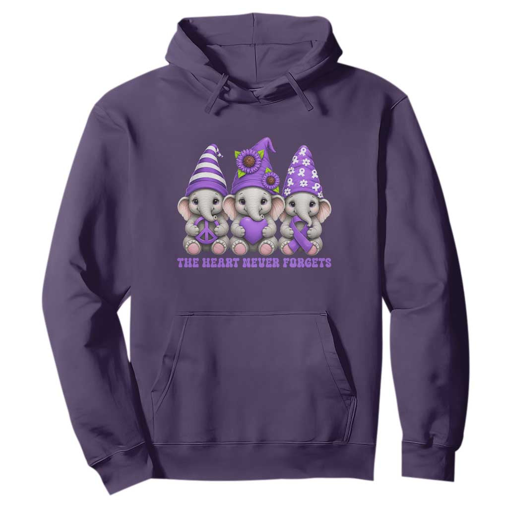 Cute Elephant Gnome Purple Ribbon Alzheimer's Support Hoodie The Heart Never Forgets TS12 Purple Print Your Wear