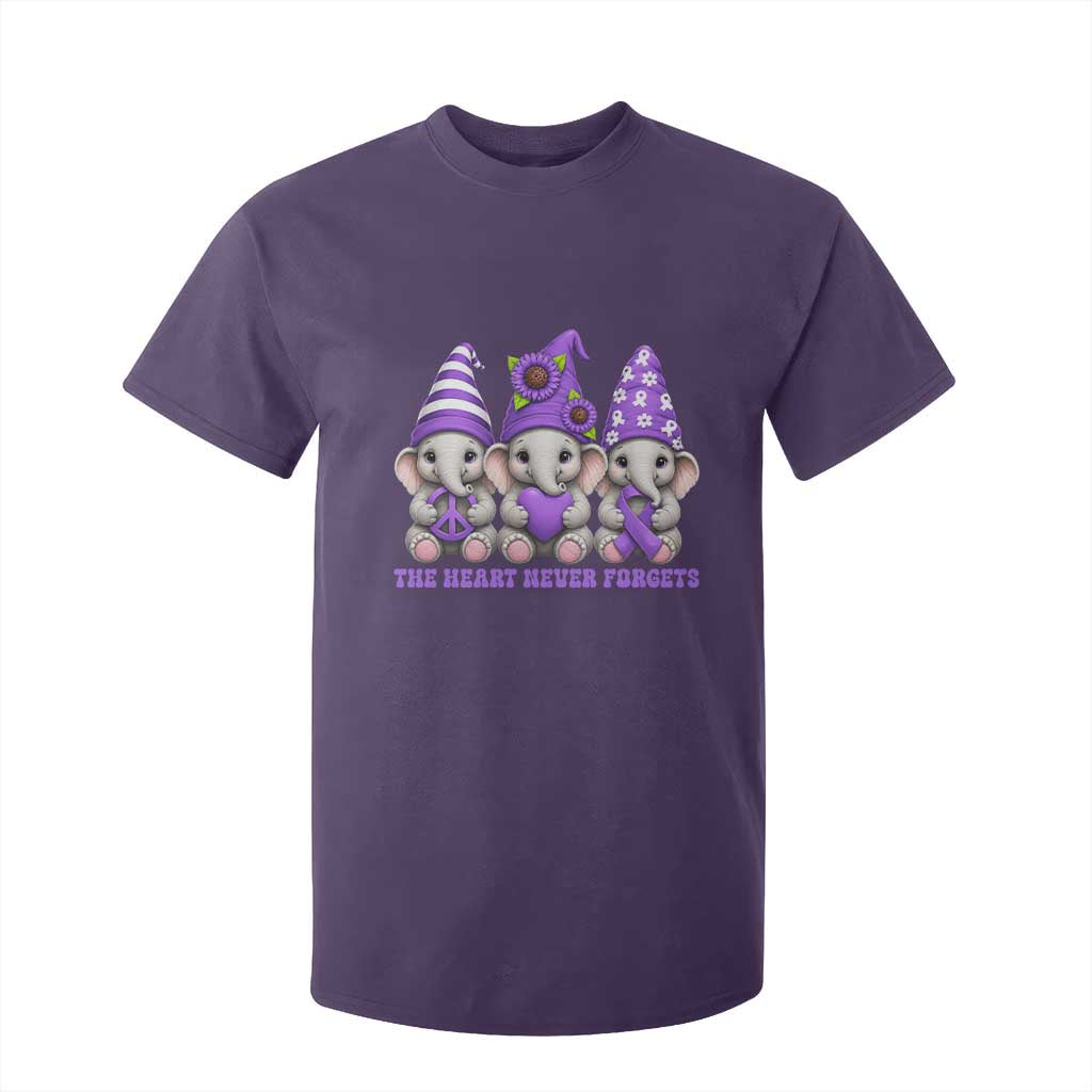 Cute Elephant Gnome Purple Ribbon Alzheimer's Support T Shirt For Kid The Heart Never Forgets TS12 Purple Print Your Wear