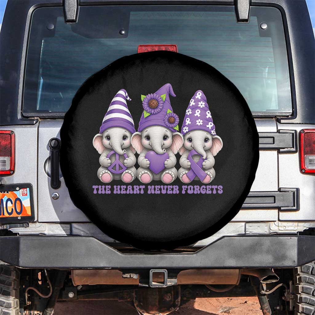 Cute Elephant Gnome Purple Ribbon Alzheimer's Support Spare Tire Cover The Heart Never Forgets TS12 No hole Black Print Your Wear