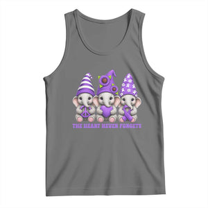 Cute Elephant Gnome Purple Ribbon Alzheimer's Support Tank Top The Heart Never Forgets