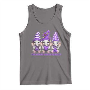 Cute Elephant Gnome Purple Ribbon Alzheimer's Support Tank Top The Heart Never Forgets