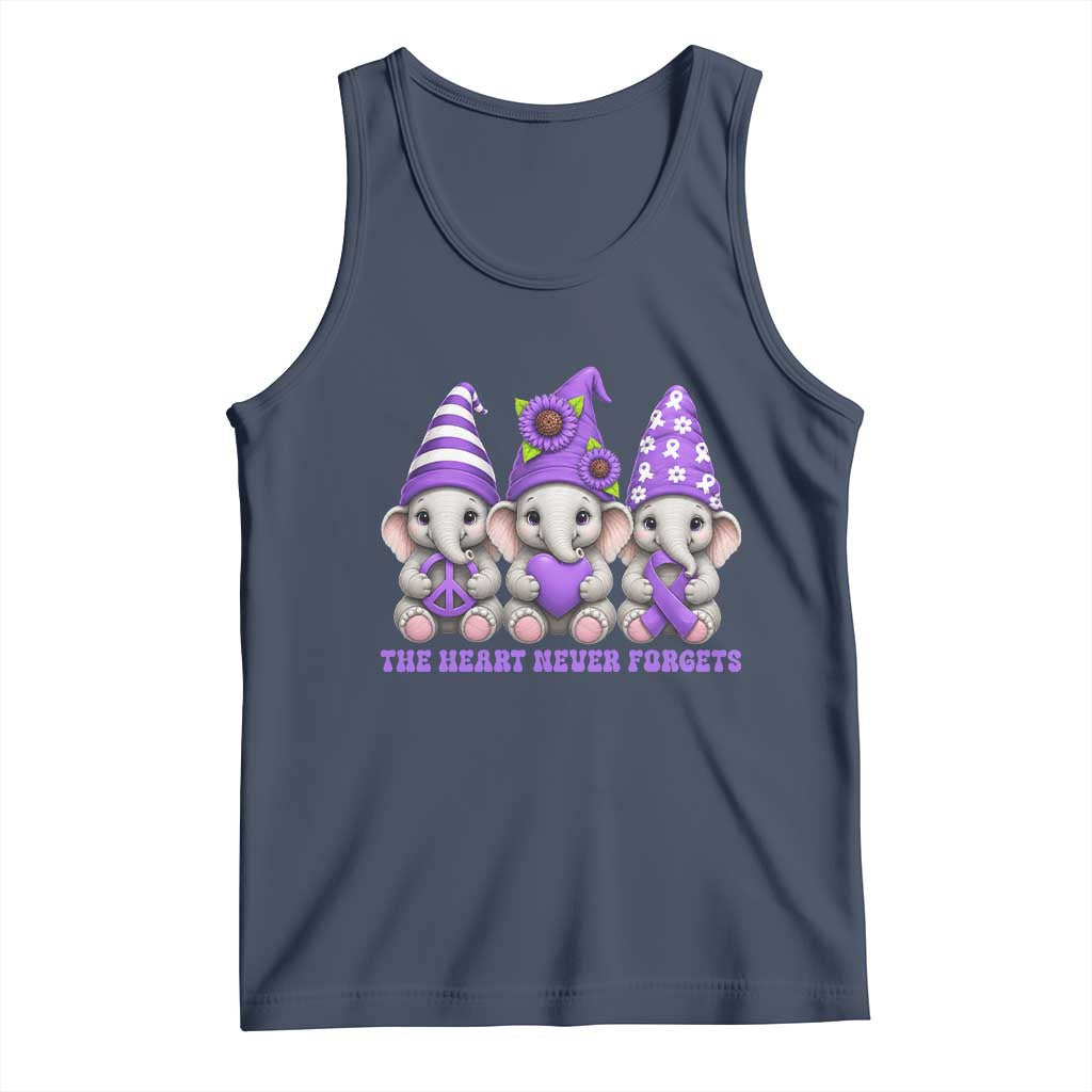 Cute Elephant Gnome Purple Ribbon Alzheimer's Support Tank Top The Heart Never Forgets