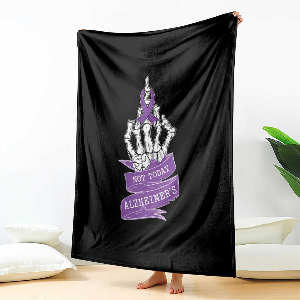 Not Today Alzheimers Throw Blanket Funny Skeleton Middle Finger Purple Ribbon