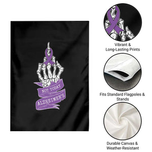 Not Today Alzheimers Garden Flag Funny Skeleton Middle Finger Purple Ribbon