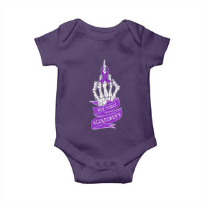 Not Today Alzheimers Baby Onesie Funny Skeleton Middle Finger Purple Ribbon