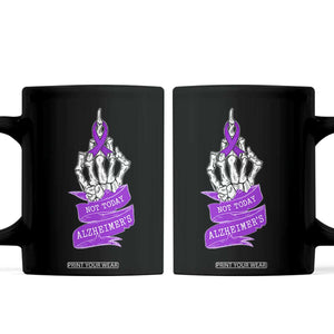 Not Today Alzheimers Coffee Mug Funny Skeleton Middle Finger Purple Ribbon