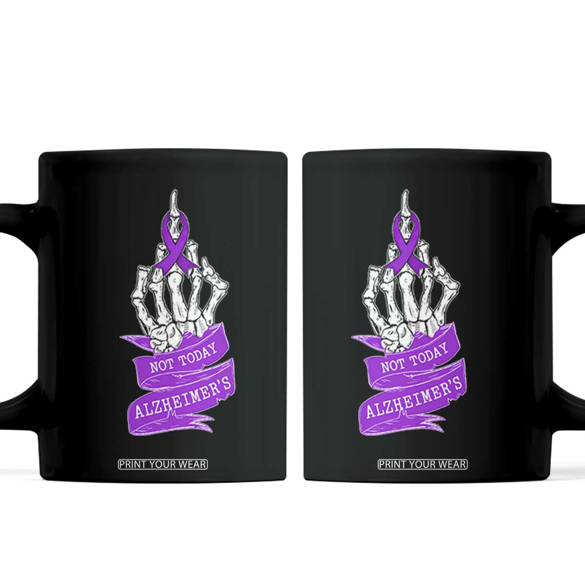 Not Today Alzheimers Coffee Mug Funny Skeleton Middle Finger Purple Ribbon TS12 Black Print Your Wear