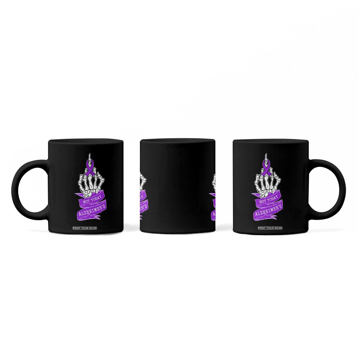 Not Today Alzheimers Coffee Mug Funny Skeleton Middle Finger Purple Ribbon