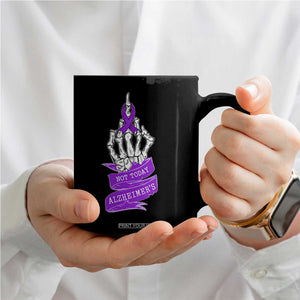 Not Today Alzheimers Coffee Mug Funny Skeleton Middle Finger Purple Ribbon