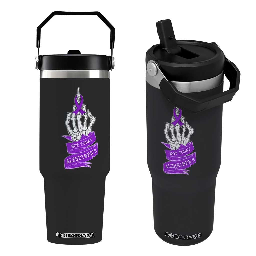 Not Today Alzheimers Flip Straw Tumbler Funny Skeleton Middle Finger Purple Ribbon TS12 One Size: 30 oz Black Print Your Wear