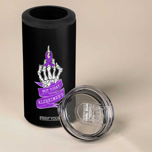 Not Today Alzheimers 4 in 1 Can Cooler Tumbler Funny Skeleton Middle Finger Purple Ribbon